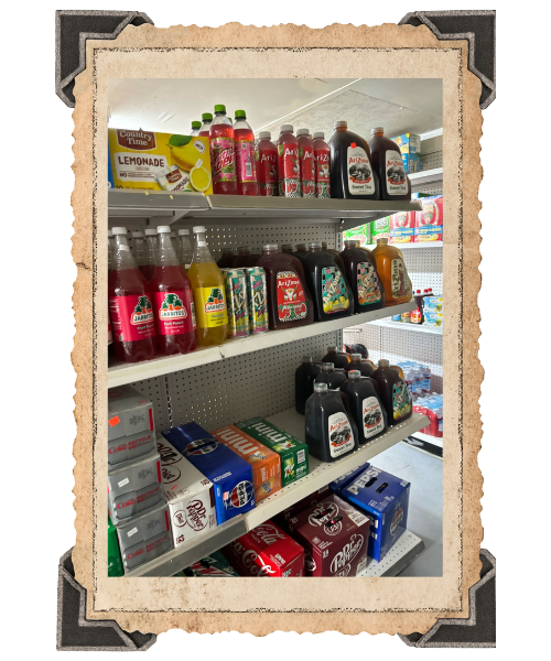 rows of sodas and teas